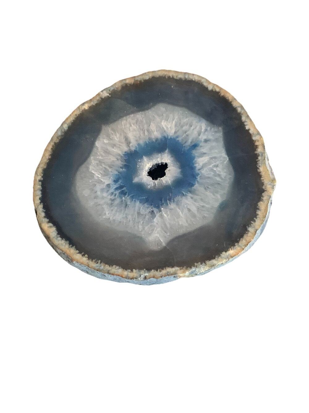 Frosted Blue Agate Geode Slice Natural Polished Stone Quartz Mineral Rock Gemsto
